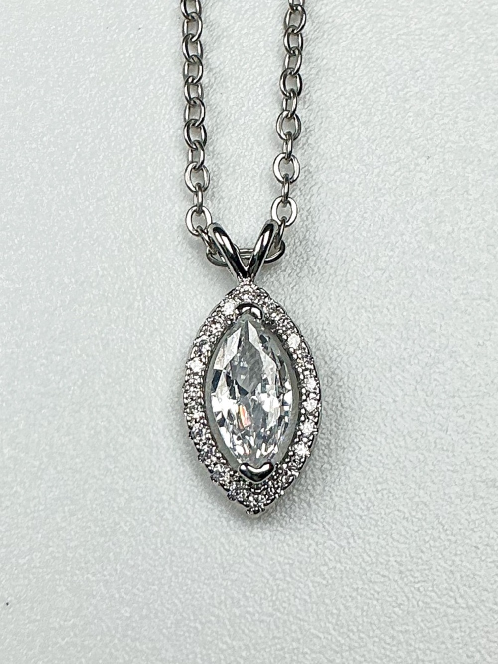 Marquise Cut CZ Halo Pendant Necklace Silver  Classic Dainty Sparkle Jewelry